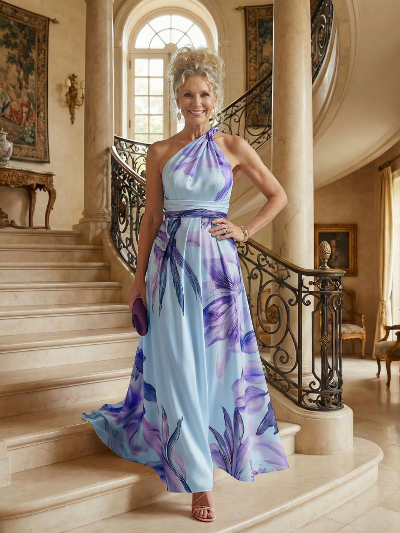Mevara – Scollo All'Americana e Stampa Floreale, Abito Maxi