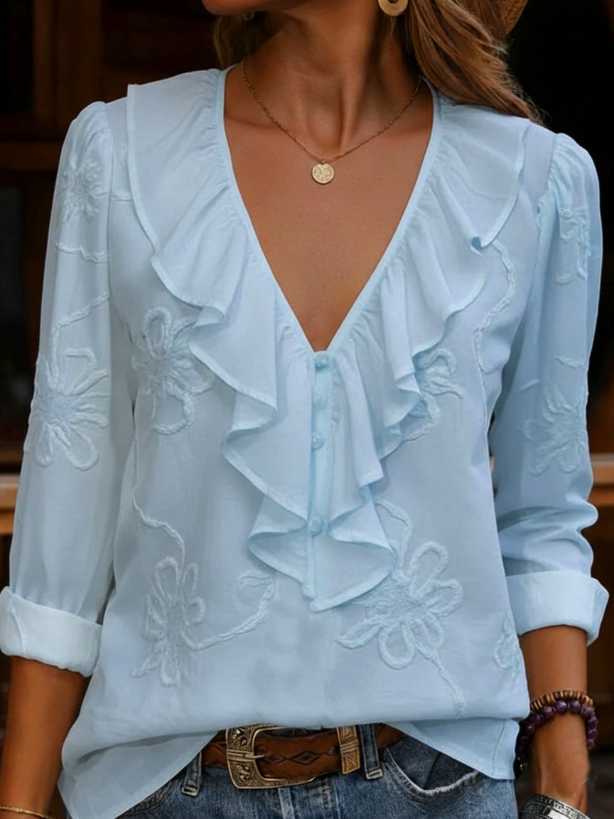 Virela – Ricamata con Motivo Floreale, Cotone, Camicia