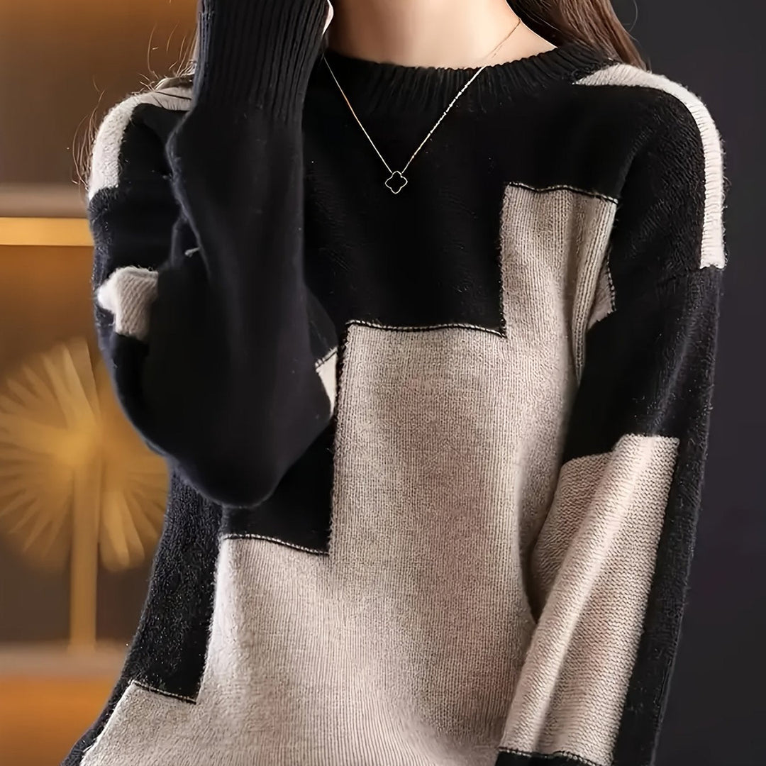 Novira – A Blocchi di Colore in Maglia, Maglione a Collo Alto