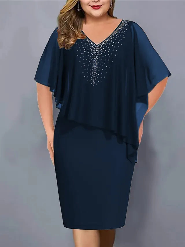 Virela – Scollo a V con Strass in Chiffon, Abito Midi