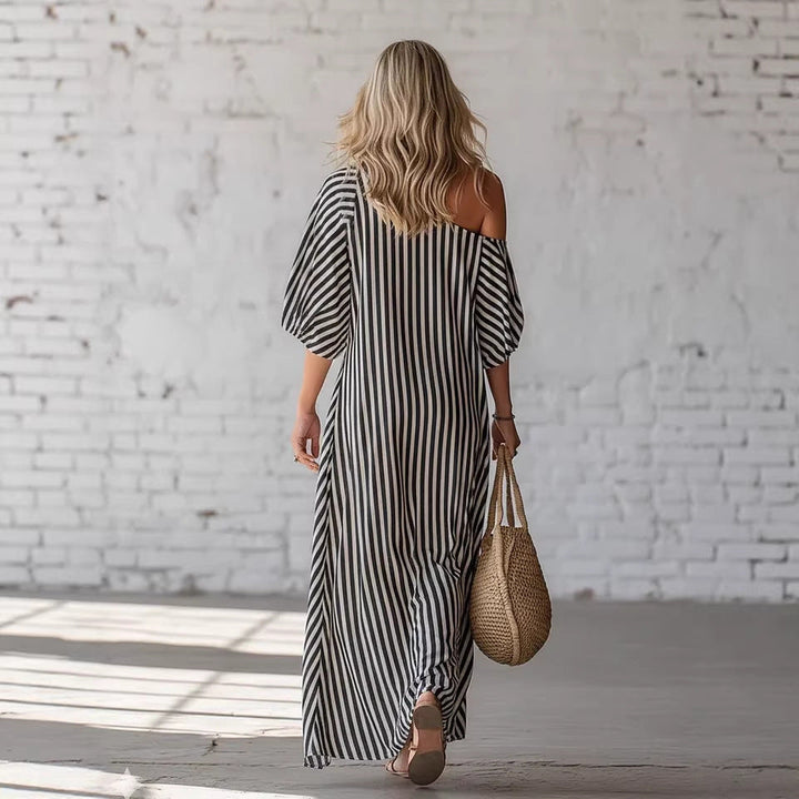 Avyra - Spalle Scoperte a Strisce, Abito Maxi