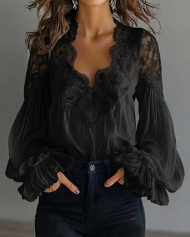 Christine - Blusa in Pizzo Raffinato con Scollo a V