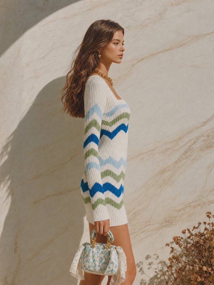 Kirela – Collo Quadrato in Maglia, Abito Mini