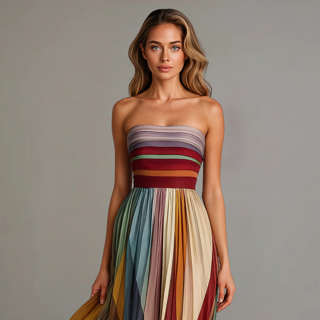 Velira – A Blocchi di Colore in Chiffon, Abito Maxi