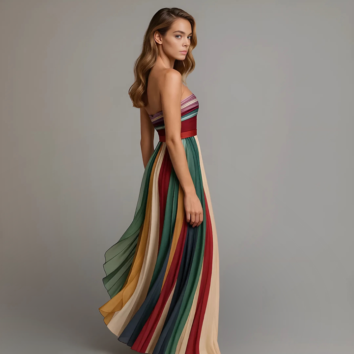 Velira – A Blocchi di Colore in Chiffon, Abito Maxi