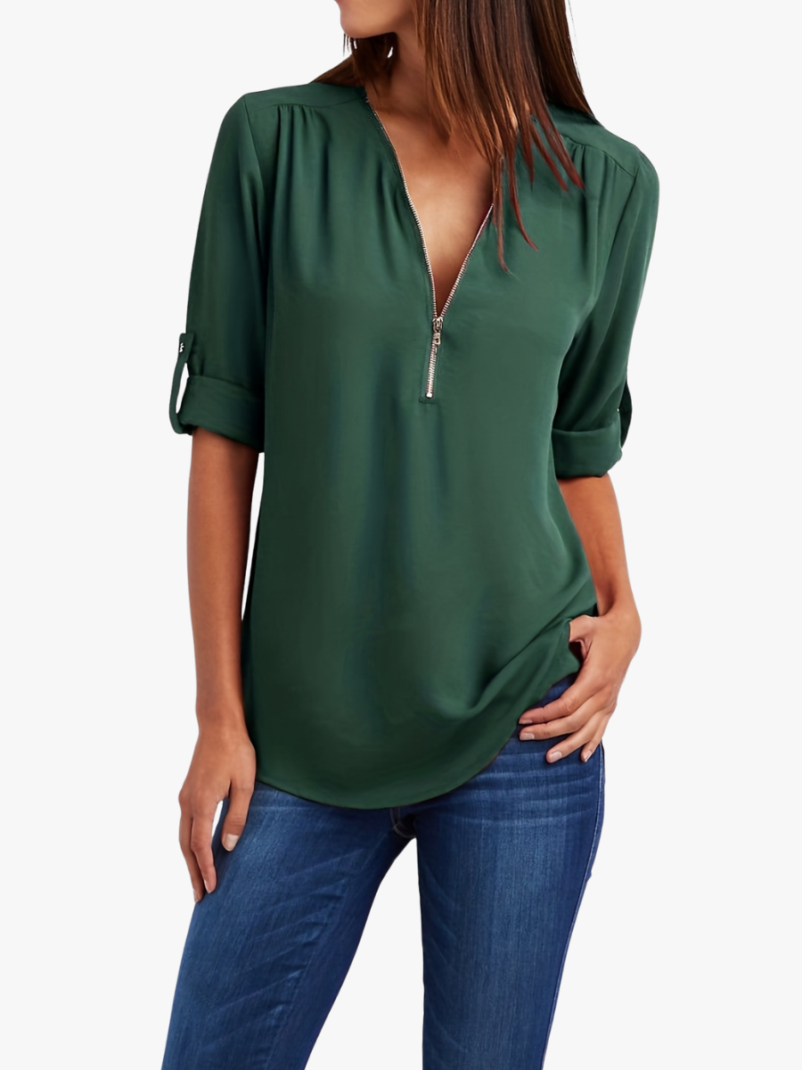 Nivara – Con Zip e Collo a V in Tessuto, Blusa