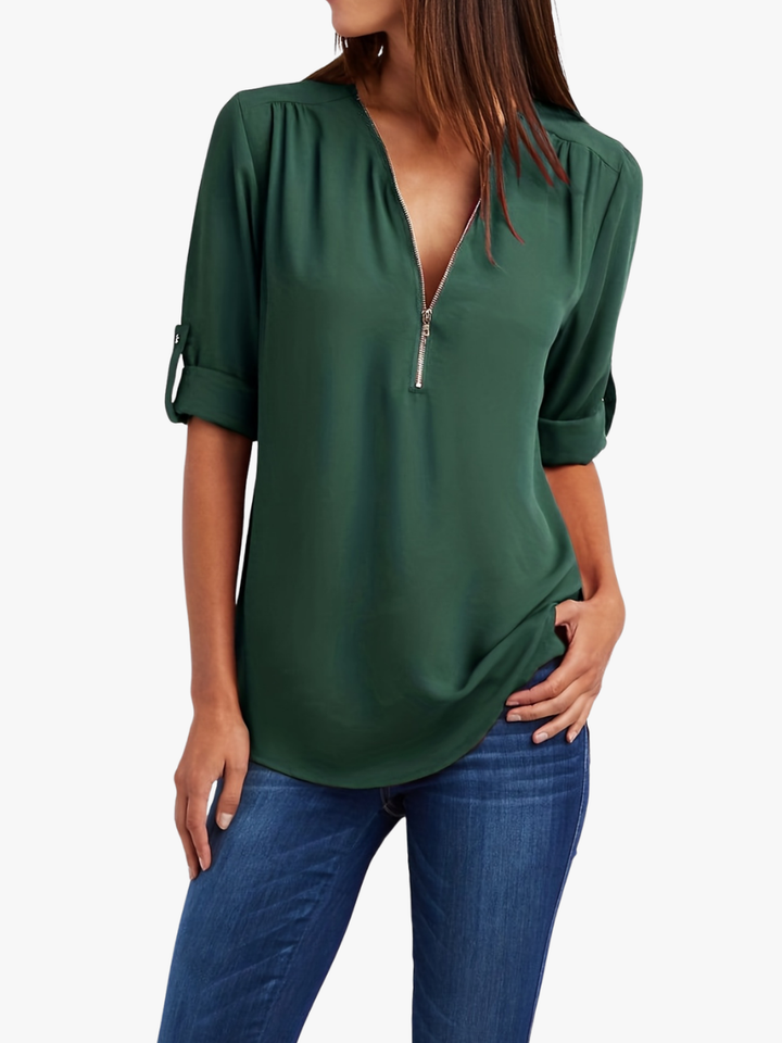 Nivara – Con Zip e Collo a V in Tessuto, Blusa