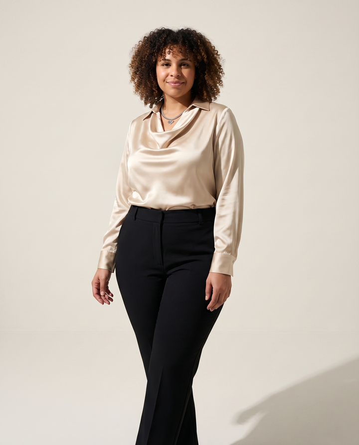 Collo Drappeggiato in Raso, Blusa