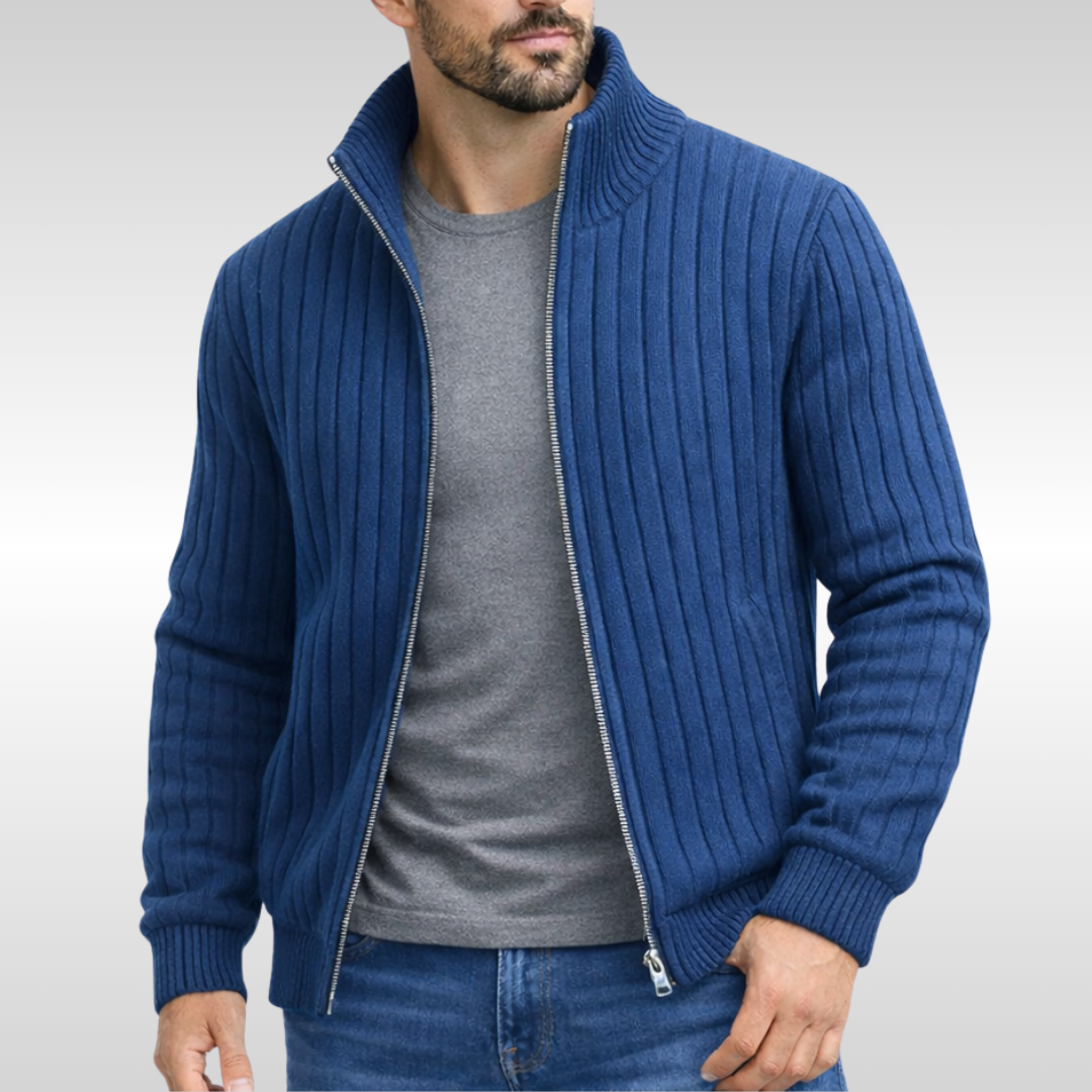 Agostino - Cardigan con zip in misto lana a coste