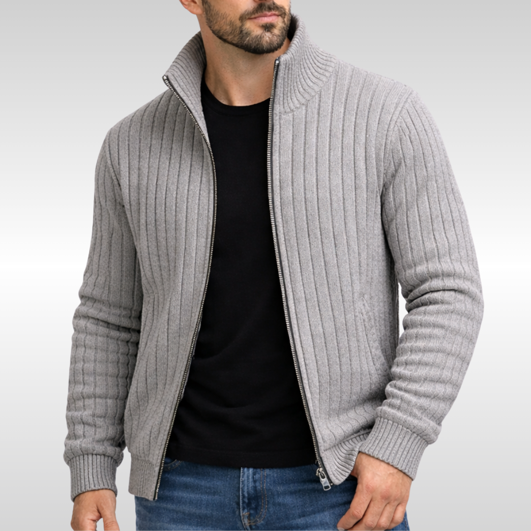 Agostino - Cardigan con zip in misto lana a coste