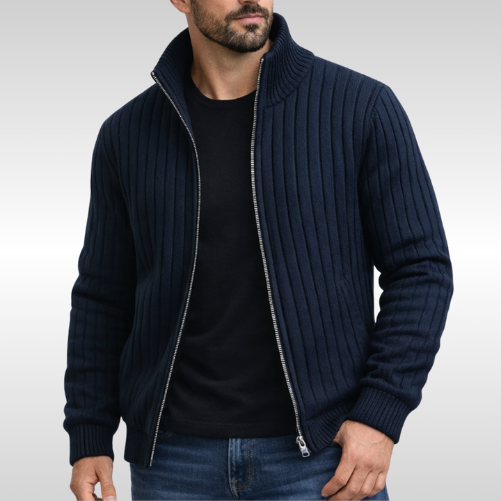 Agostino - Cardigan con zip in misto lana a coste