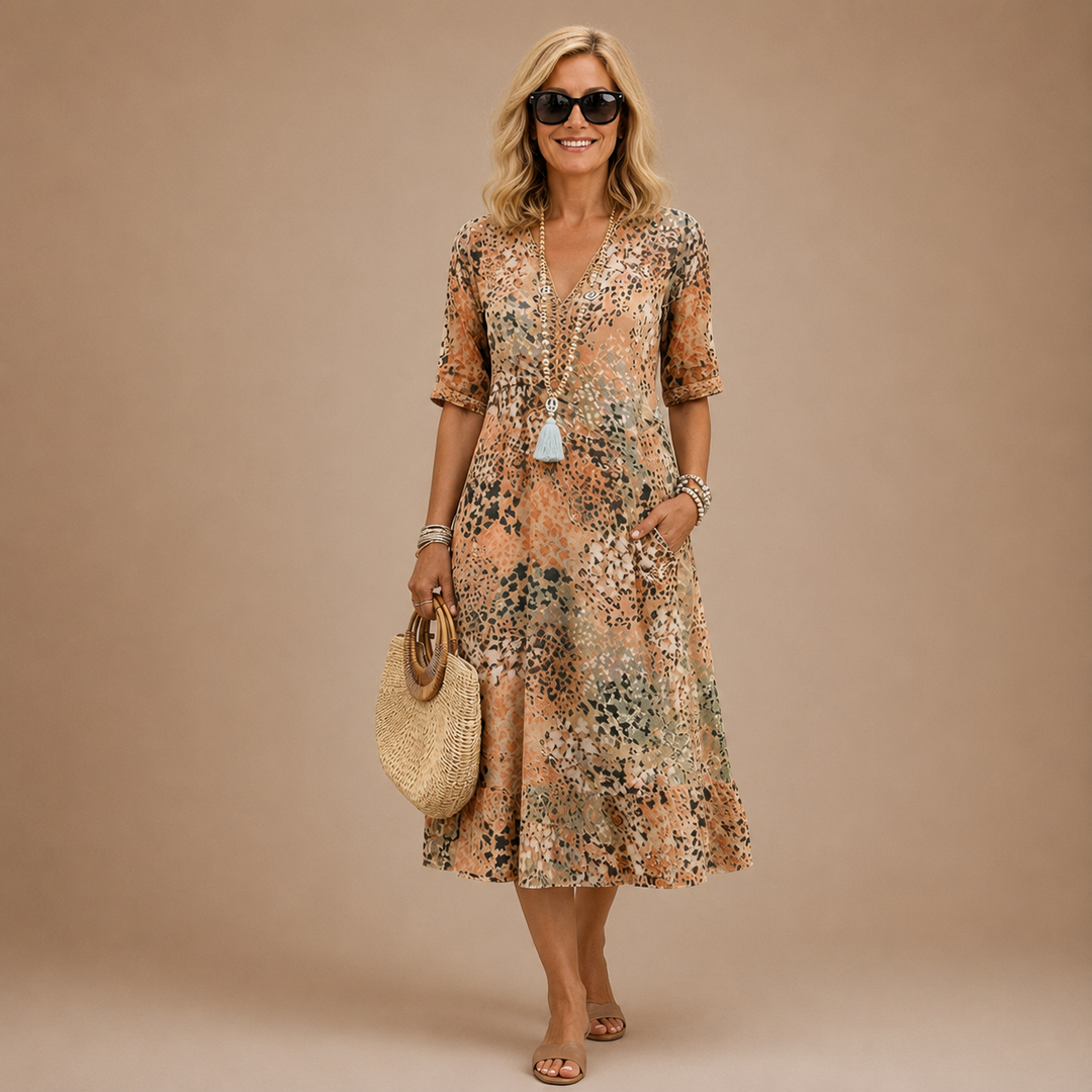 Virelle – Abito Midi a V con Motivo