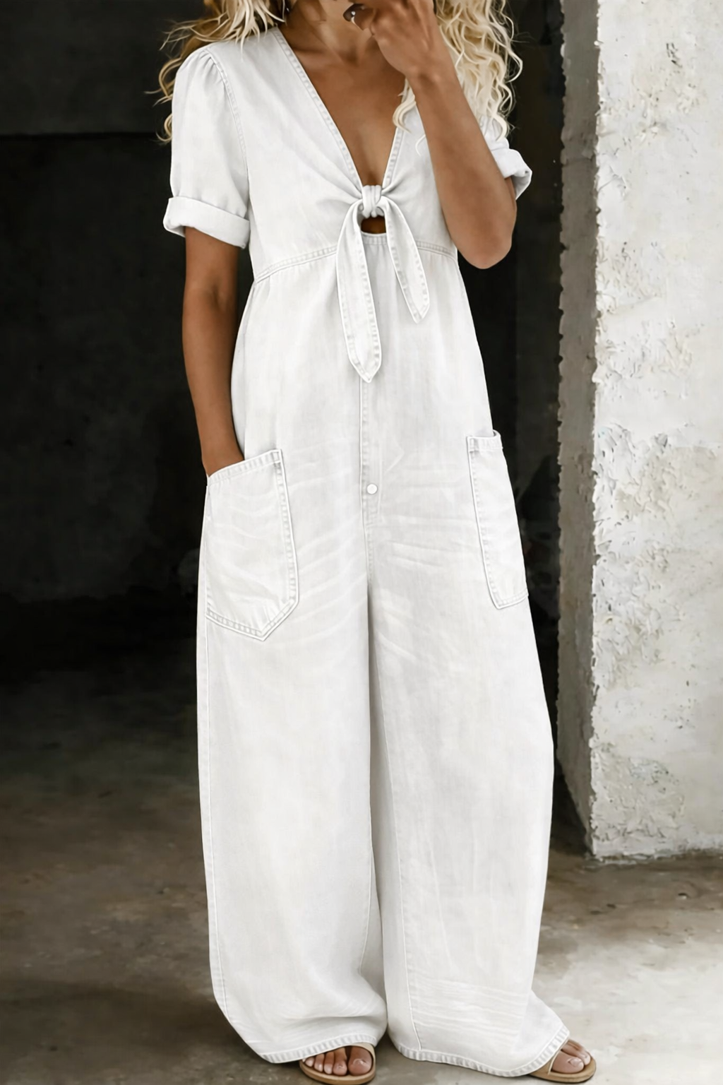 Vionne – Scollo a V con Laccio in Denim Tuta