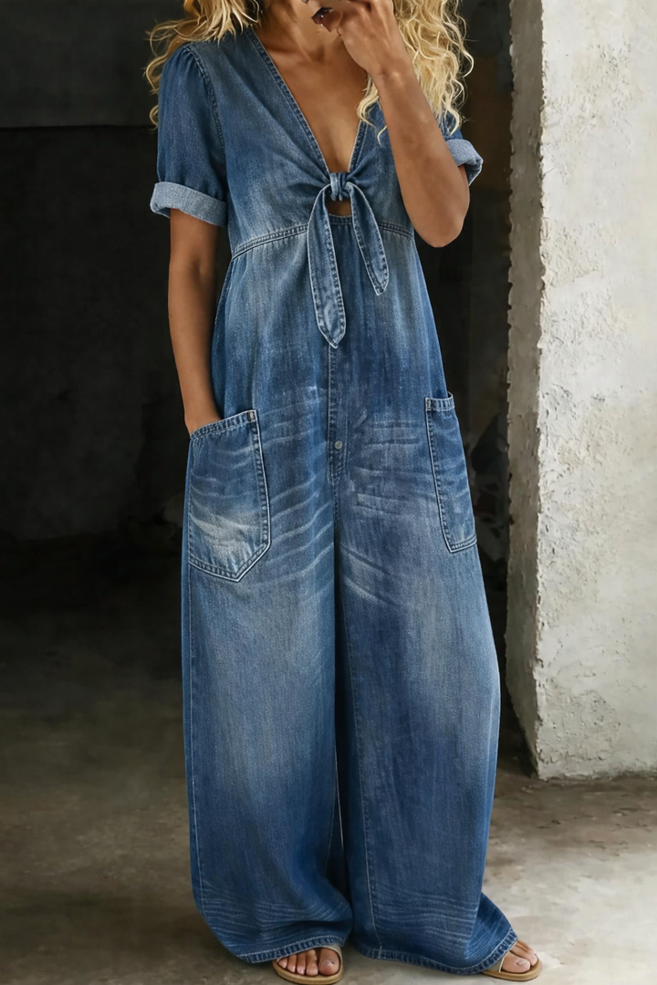 Vionne – Scollo a V con Laccio in Denim Tuta