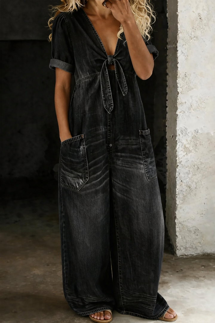 Vionne – Scollo a V con Laccio in Denim Tuta