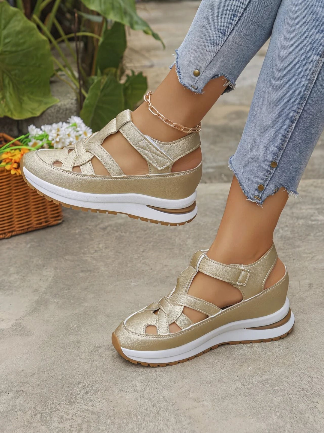 Orlise – Zeppa e Cinturino in Velcro con Suola in Gomma, Sandali