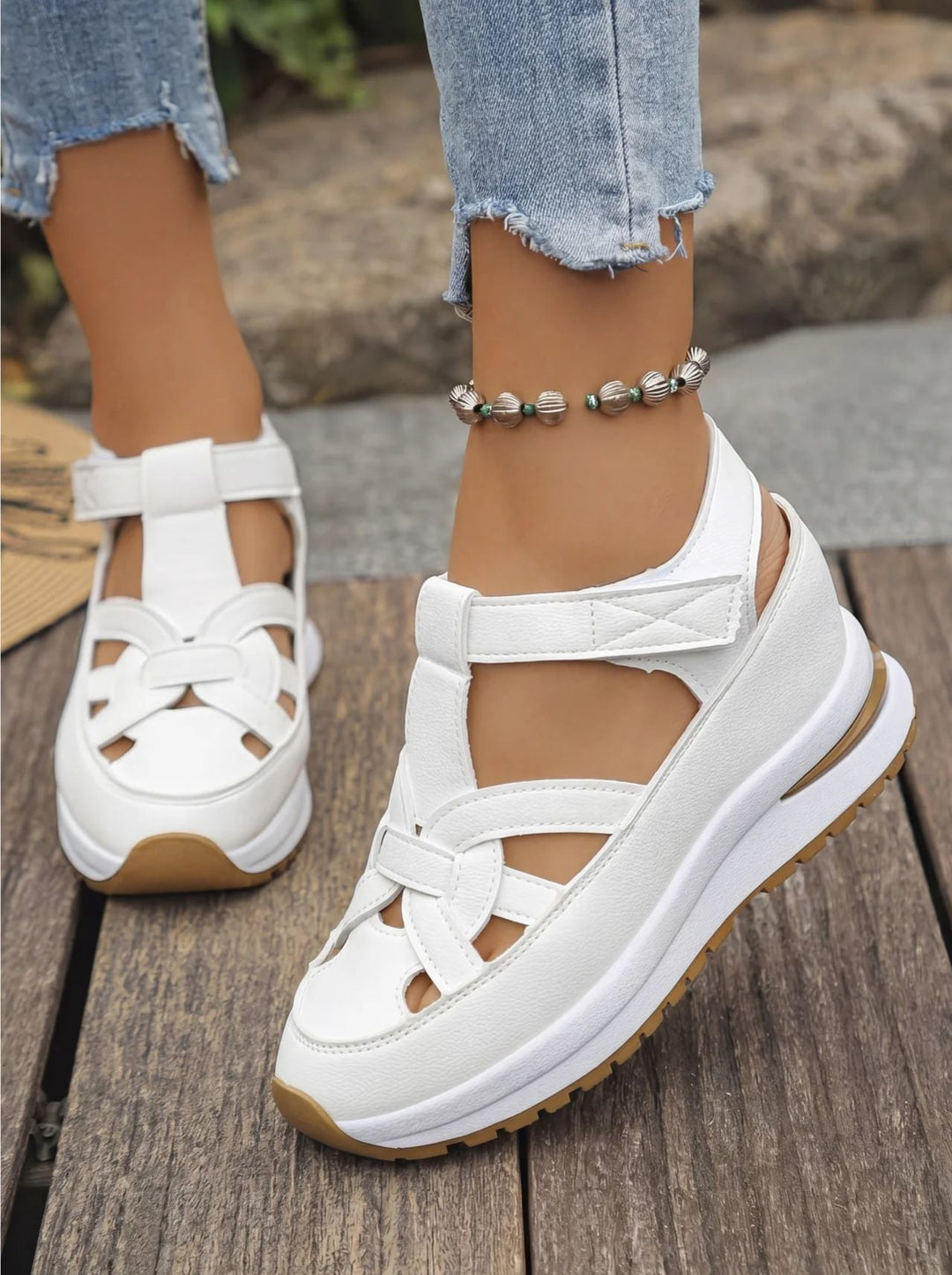 Orlise – Zeppa e Cinturino in Velcro con Suola in Gomma, Sandali