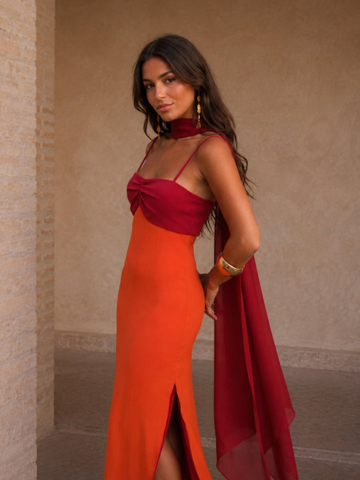 Erelia – Scollo a Cuore Drappeggiato Abito Lungo