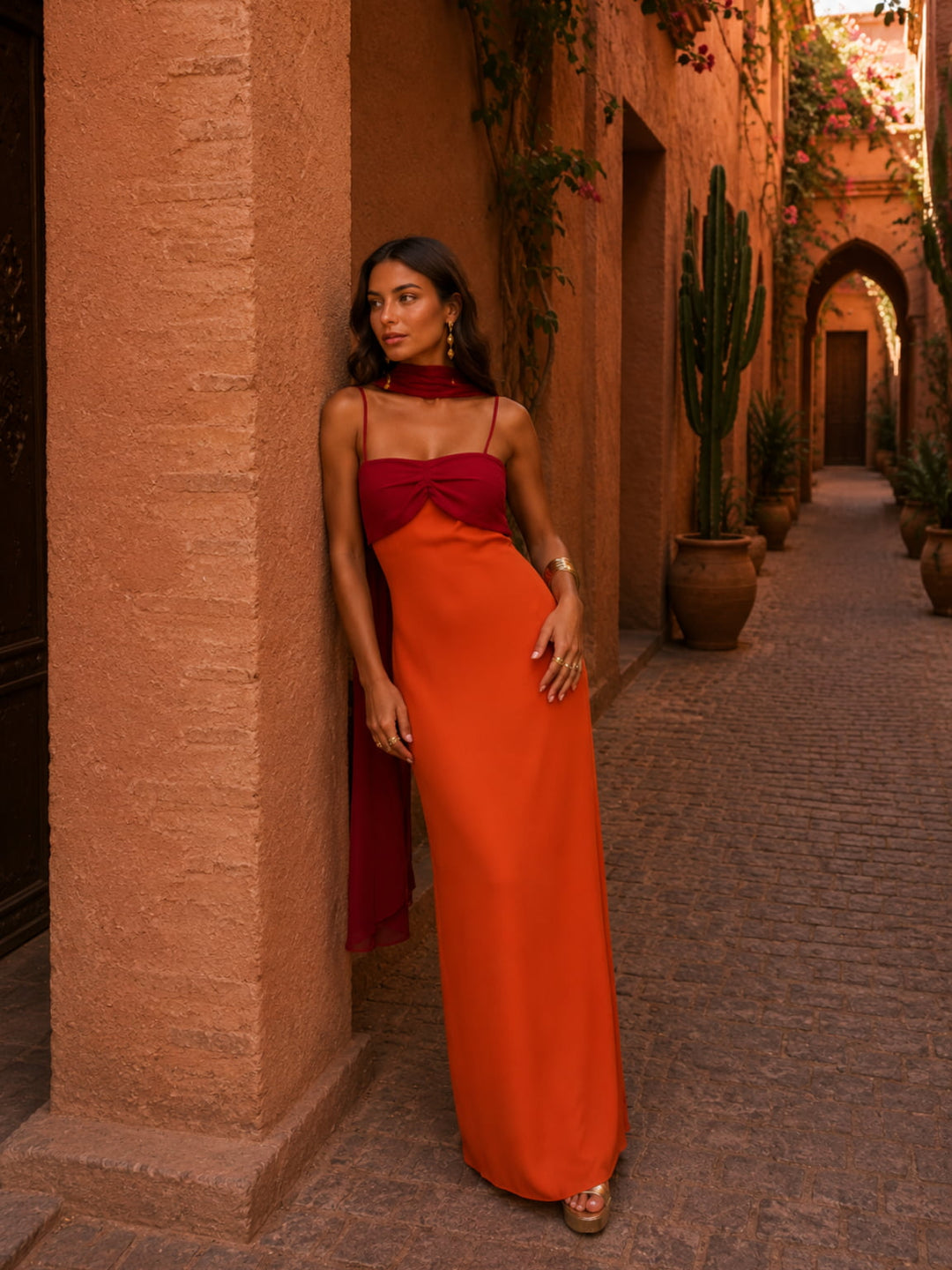 Erelia – Scollo a Cuore Drappeggiato Abito Lungo