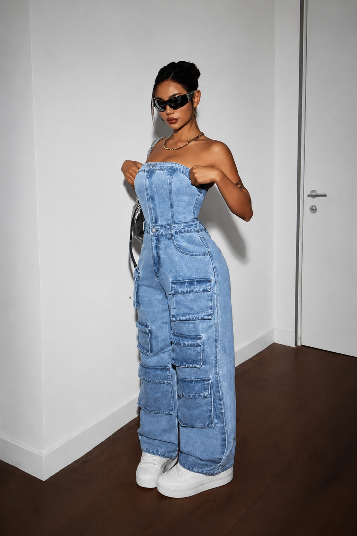 Elyra – Senza Spalline in Denim Tuta