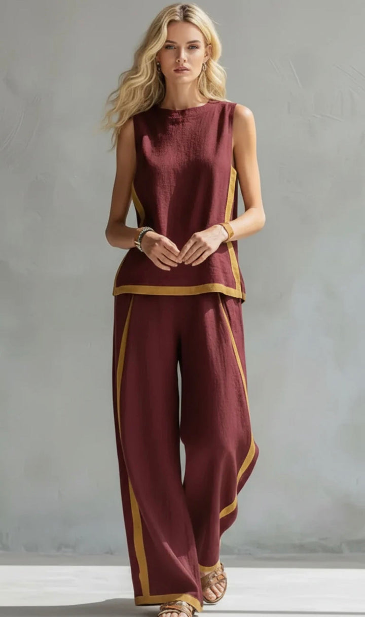 Arenia – Bordo a Contrasto in Lino-Cotone, Set di Pantaloni e Gilet