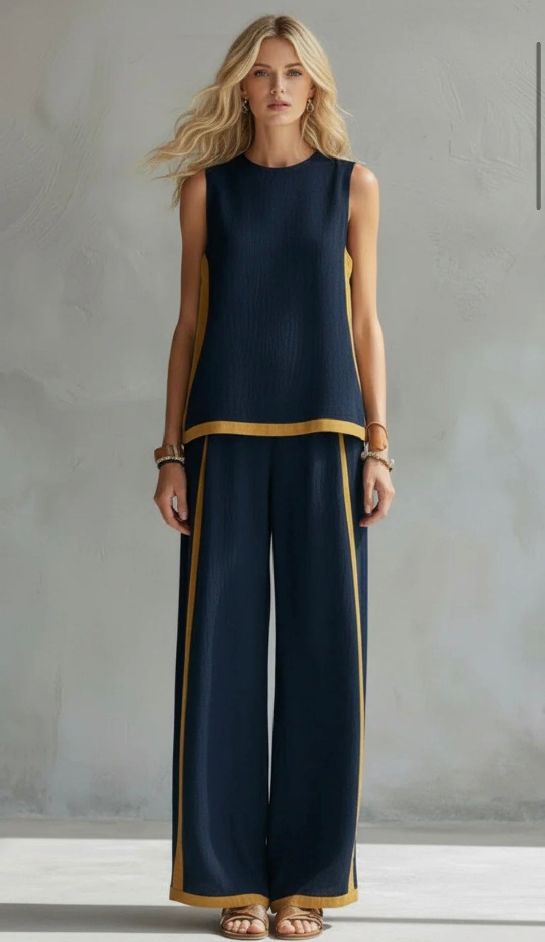 Arenia – Bordo a Contrasto in Lino-Cotone, Set di Pantaloni e Gilet