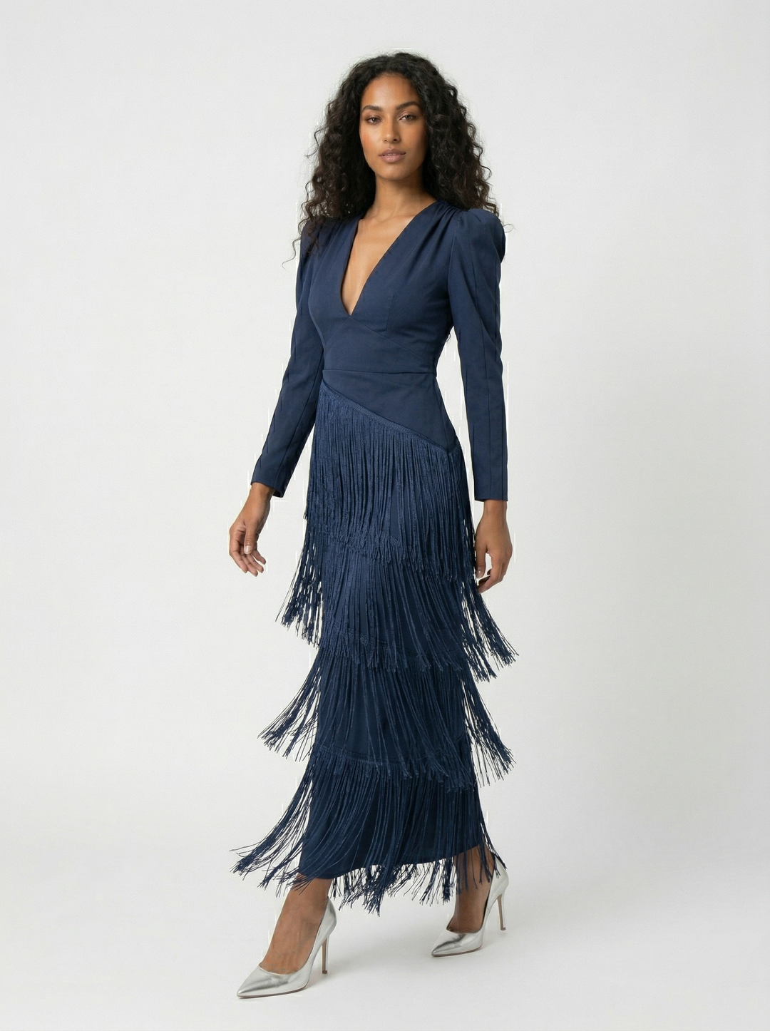 Nalira – Frange Diagonali in Maglia Stretch Abito