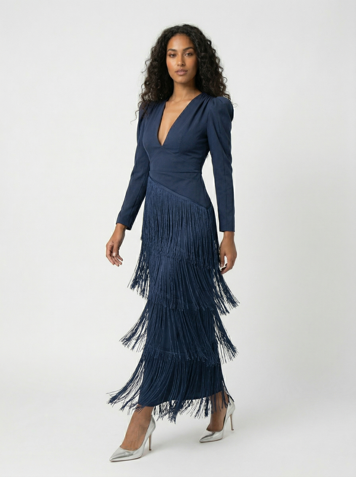 Nalira – Frange Diagonali in Maglia Stretch Abito