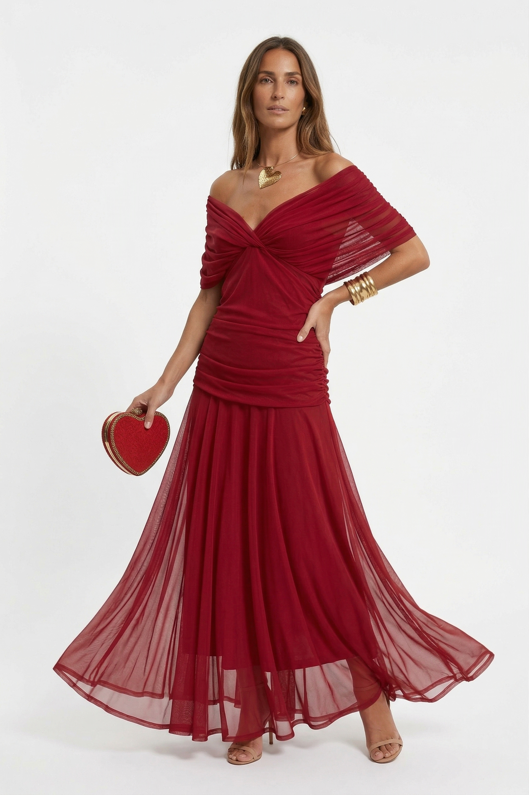 Neraya – Scollo a V Drappeggiato in Satin, Abito Lungo