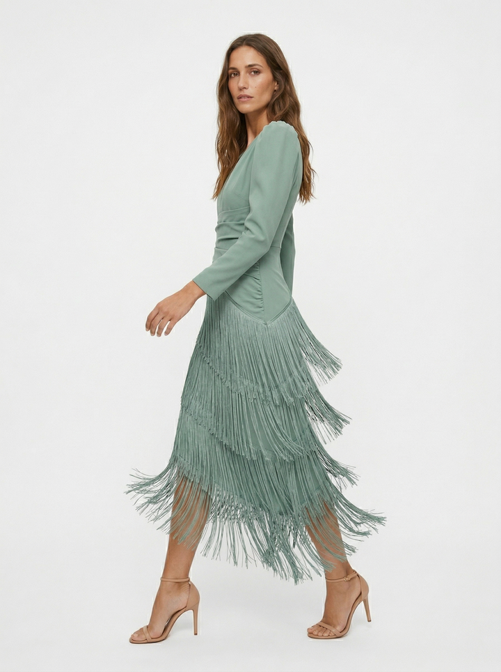 Nalira – Frange Diagonali in Maglia Stretch Abito