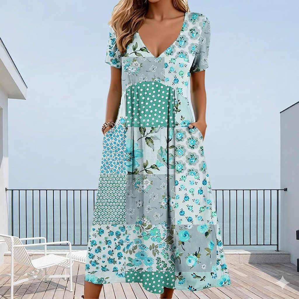 Calira – Scollo a V con Stampa Floreale, Abito da Donna