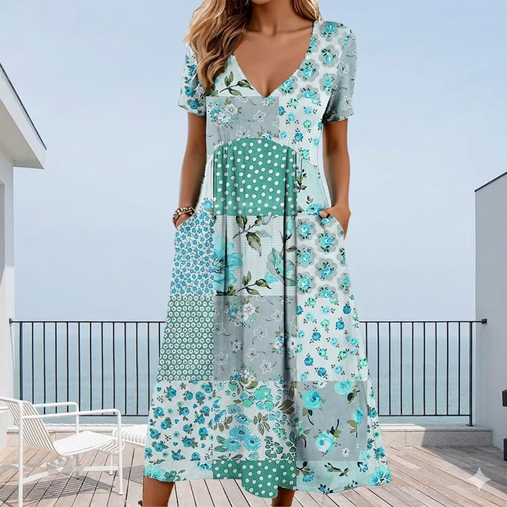 Calira – Scollo a V con Stampa Floreale, Abito da Donna