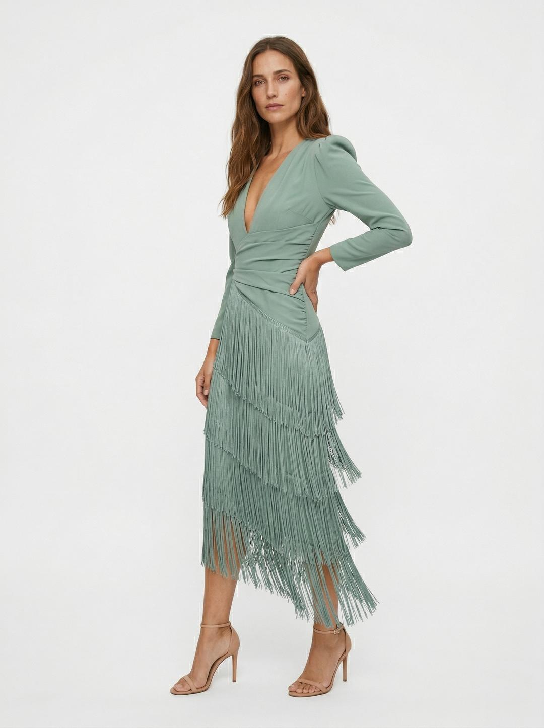Nalira – Frange Diagonali in Maglia Stretch Abito