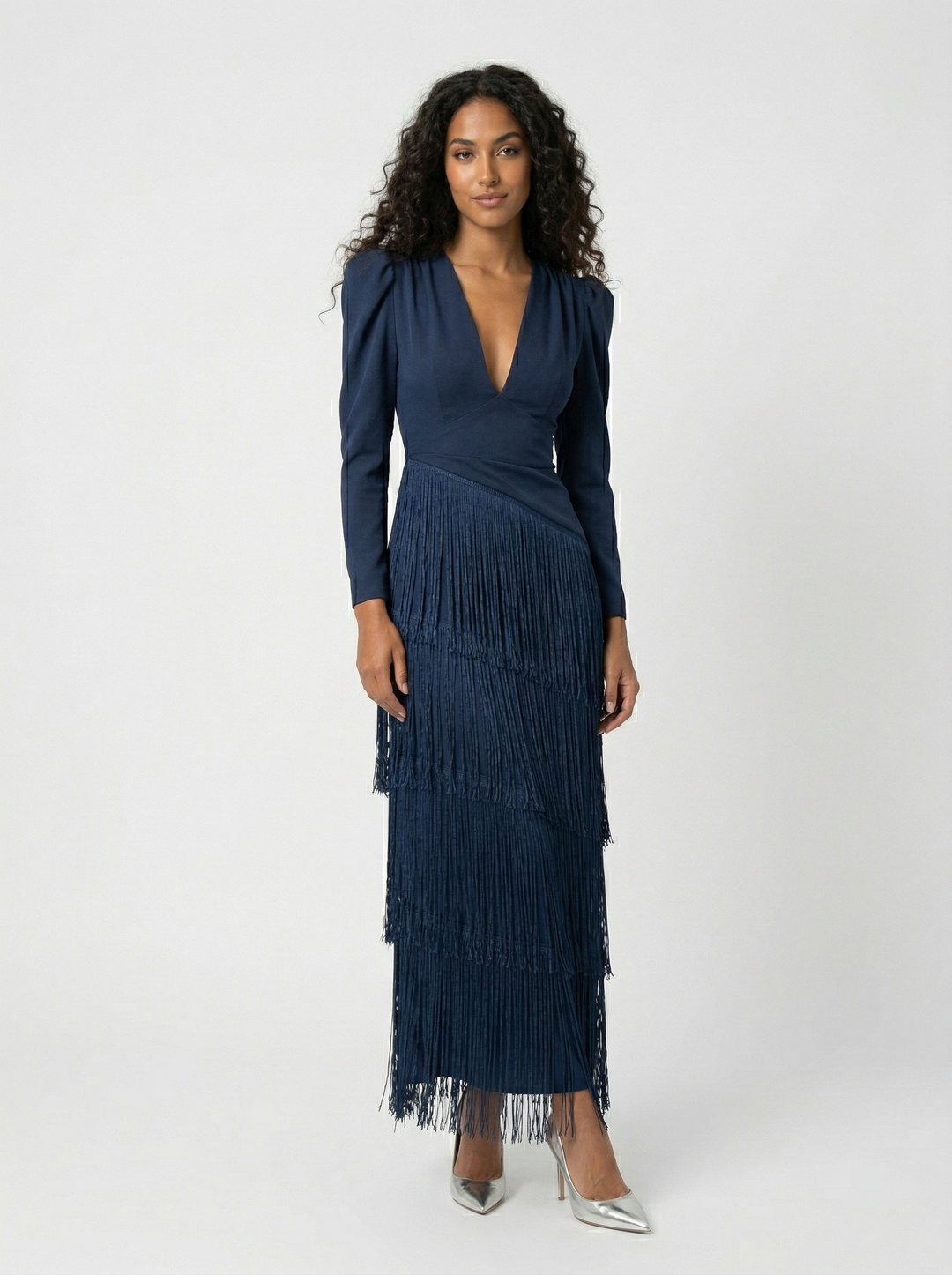Nalira – Frange Diagonali in Maglia Stretch Abito