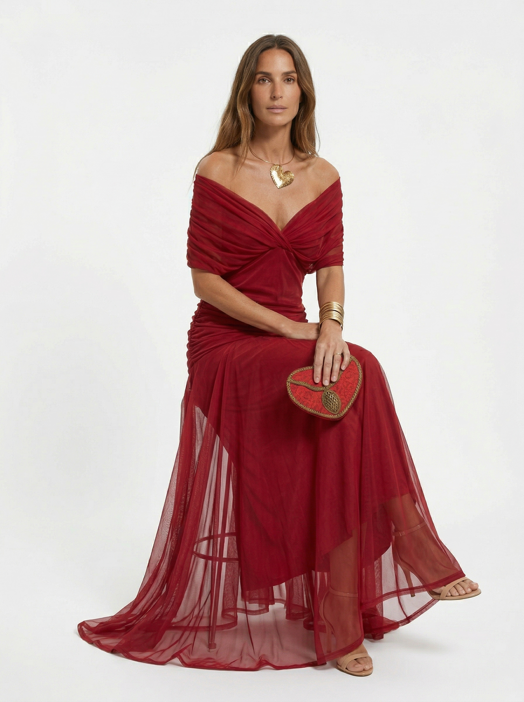 Neraya – Scollo a V Drappeggiato in Satin, Abito Lungo