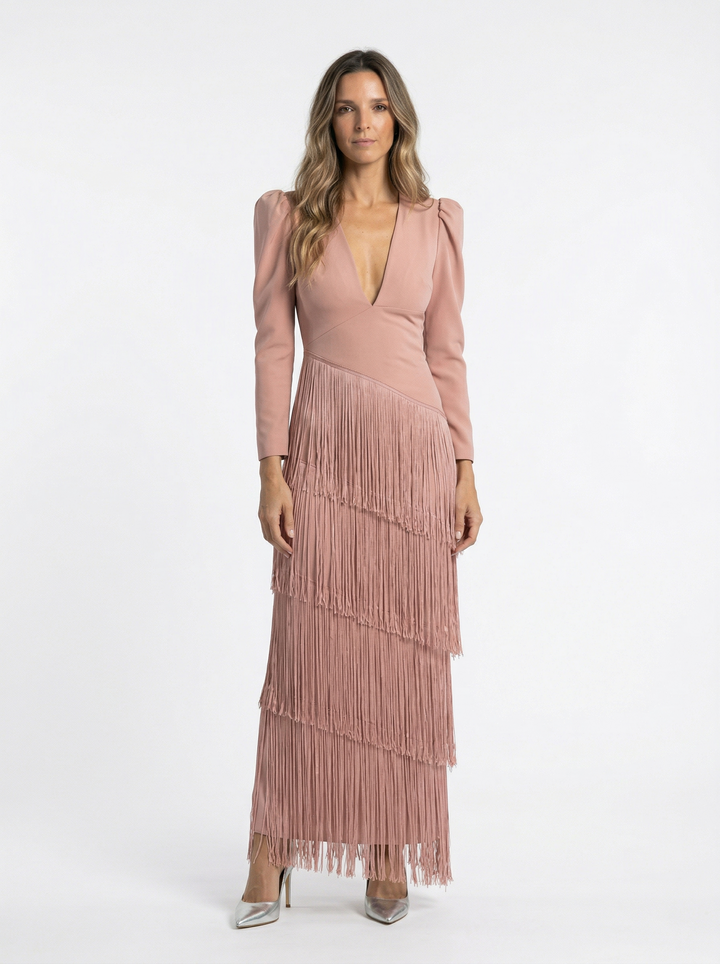 Nalira – Frange Diagonali in Maglia Stretch Abito