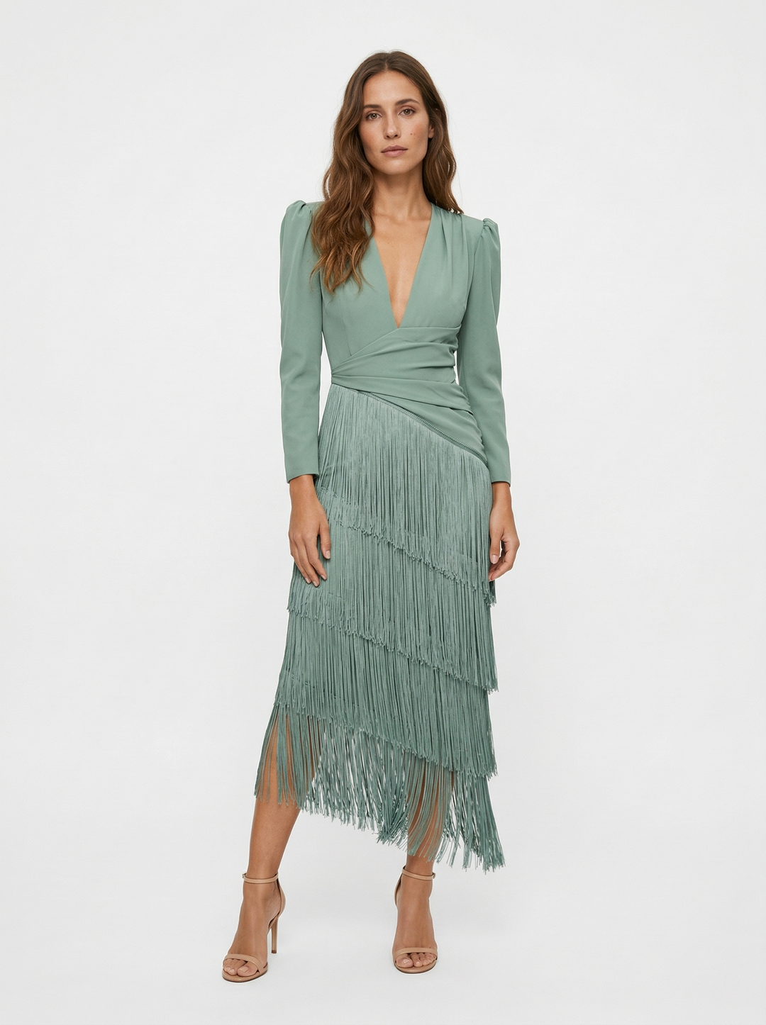 Nalira – Frange Diagonali in Maglia Stretch Abito