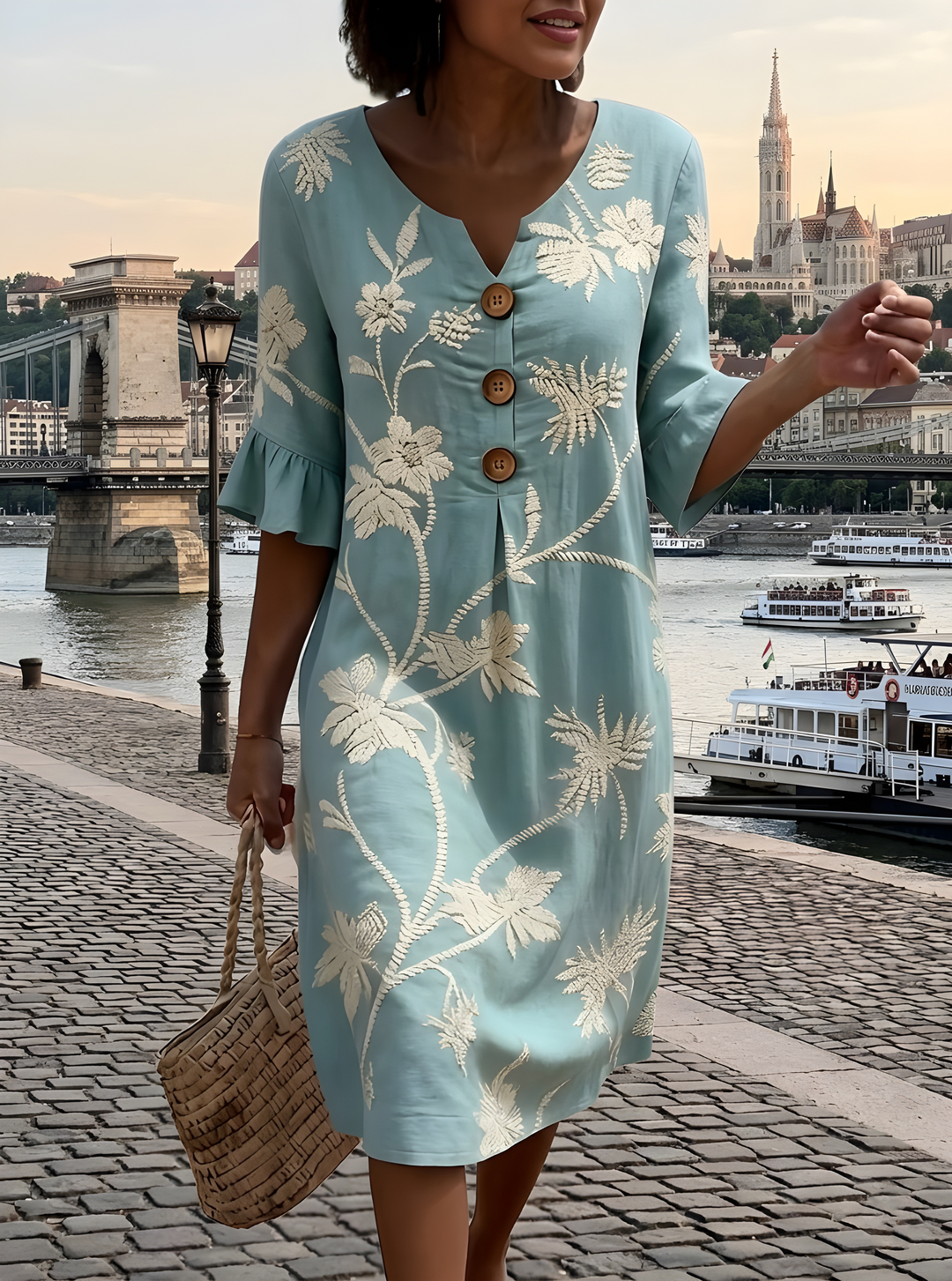 Nyvara – Con Bottoni Frontali a Fiori Abito