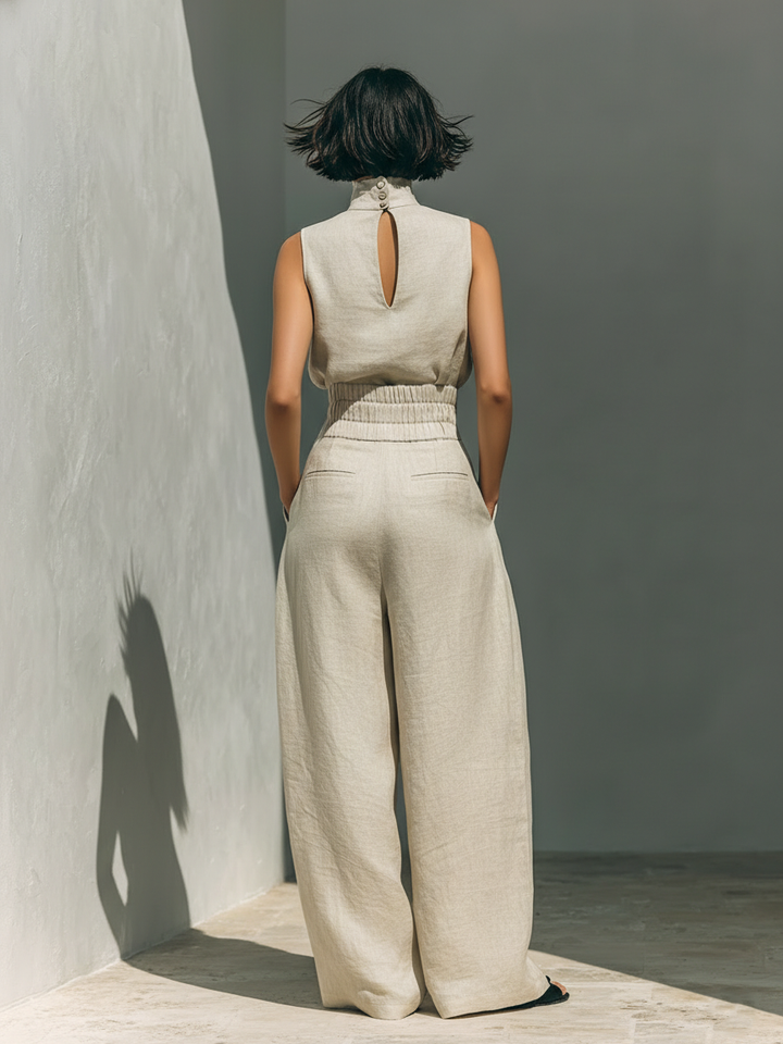 Kevara – A Gamba Larga in Cotone-Lino Completo di Pantaloni