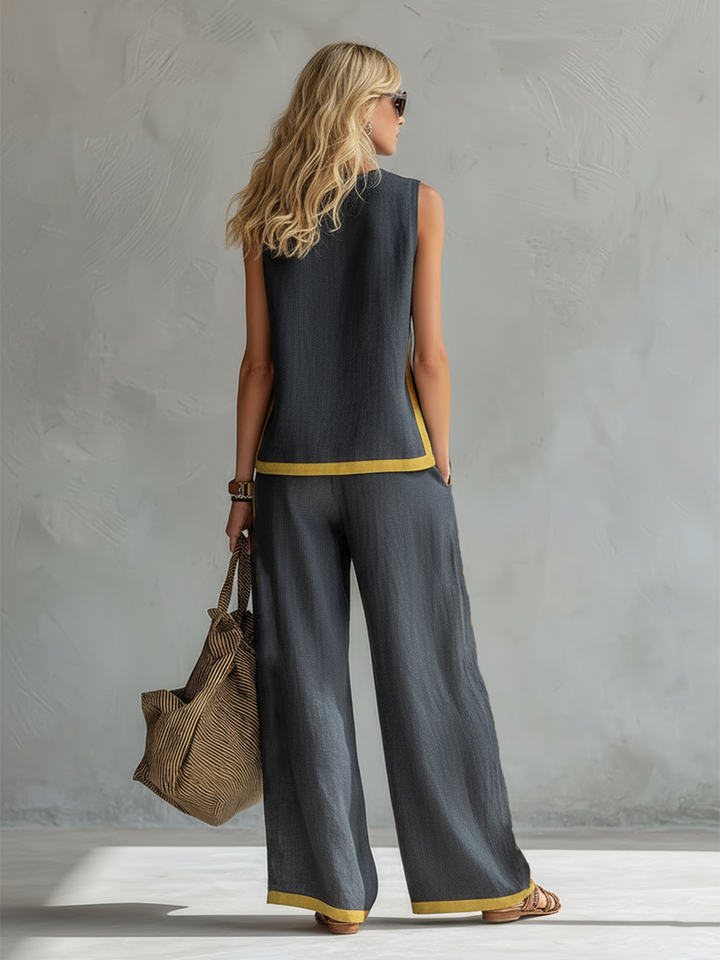 Arenia – Bordo a Contrasto in Lino-Cotone, Set di Pantaloni e Gilet