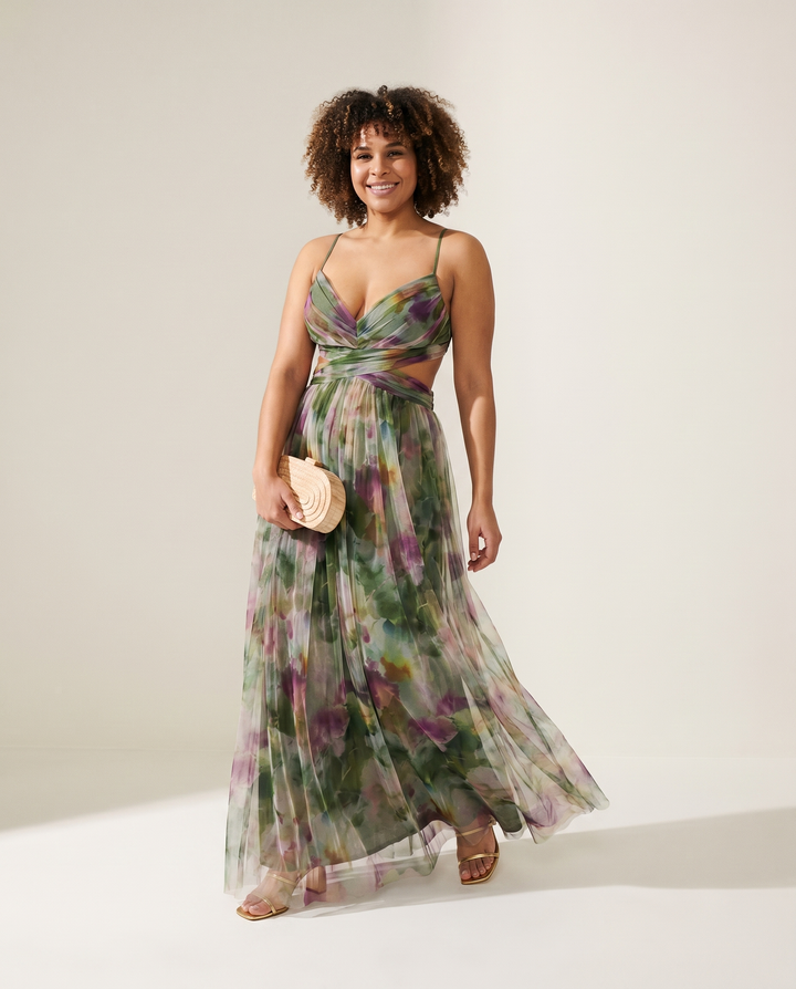 Maxi con Vita Impero in Chiffon Abito