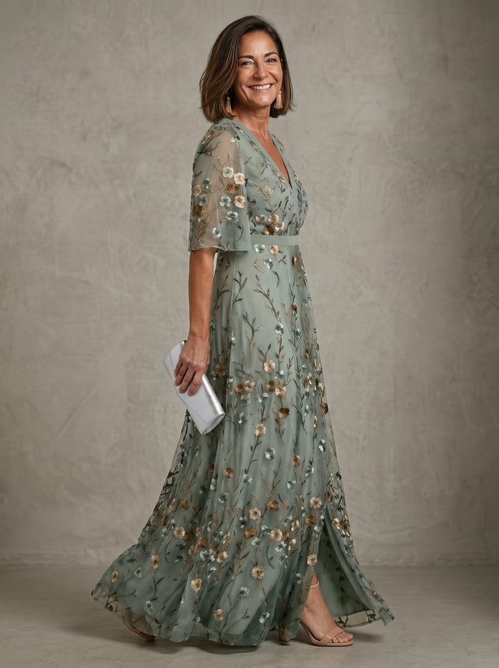 Soreva – Ricamo Floreale in Tulle Abito