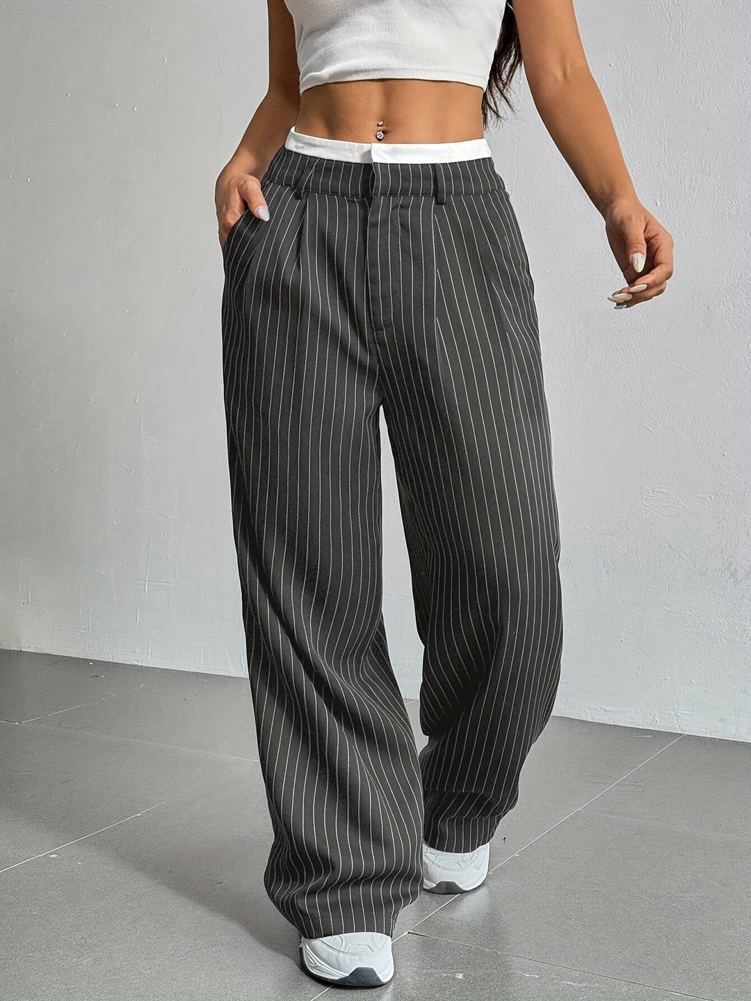 Anevia – Pantaloni a Righe a Vita Alta