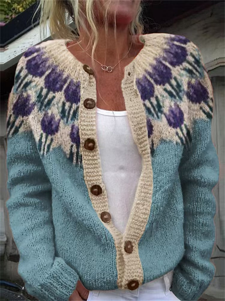 Velori – Cardigan in Maglia con Stampa Floreale