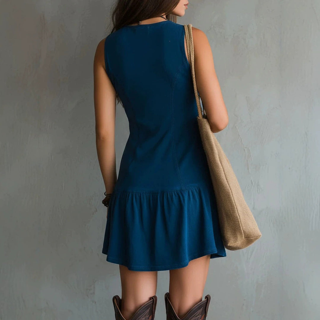 Avenna – Bottoni Frontali in Denim Lavato, Abito Mini