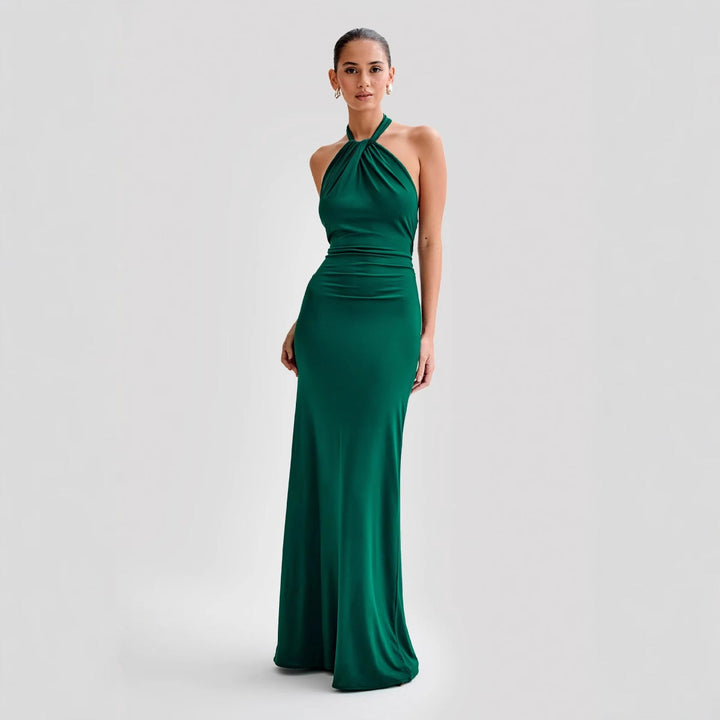 Sivela – Scollo All'Americana in Tessuto Stretch, Abito Maxi
