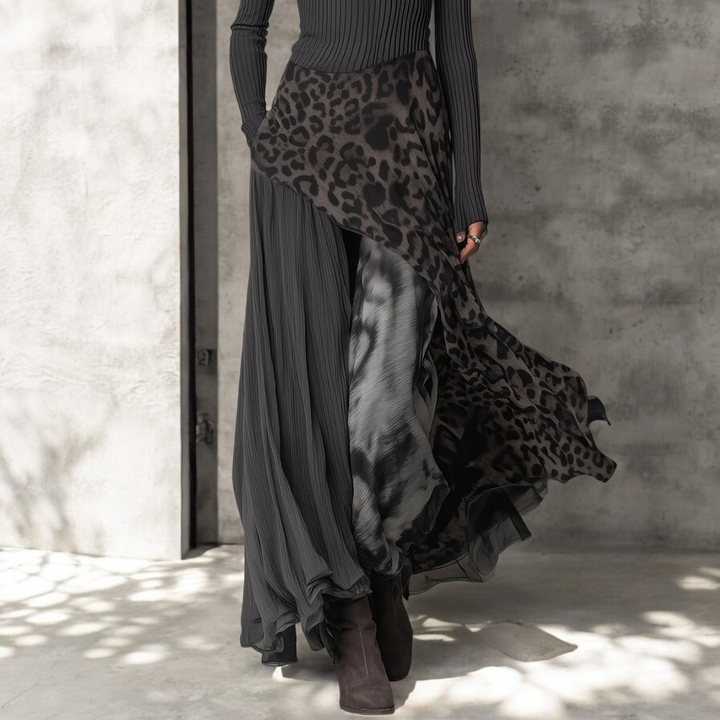 Nerissa - Abito Maxi in Raso Leopardato