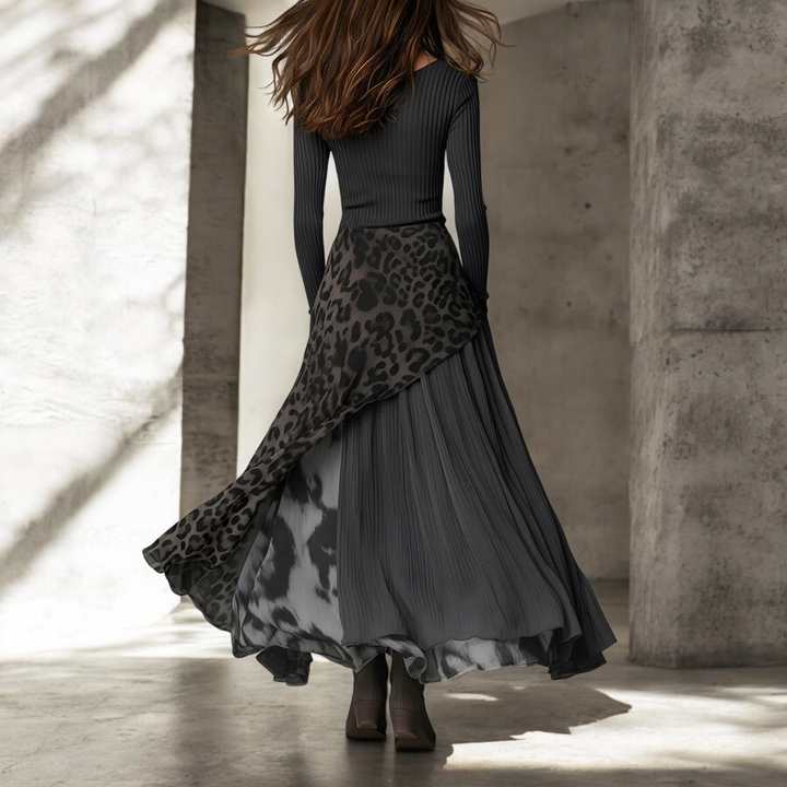 Nerissa - Abito Maxi in Raso Leopardato