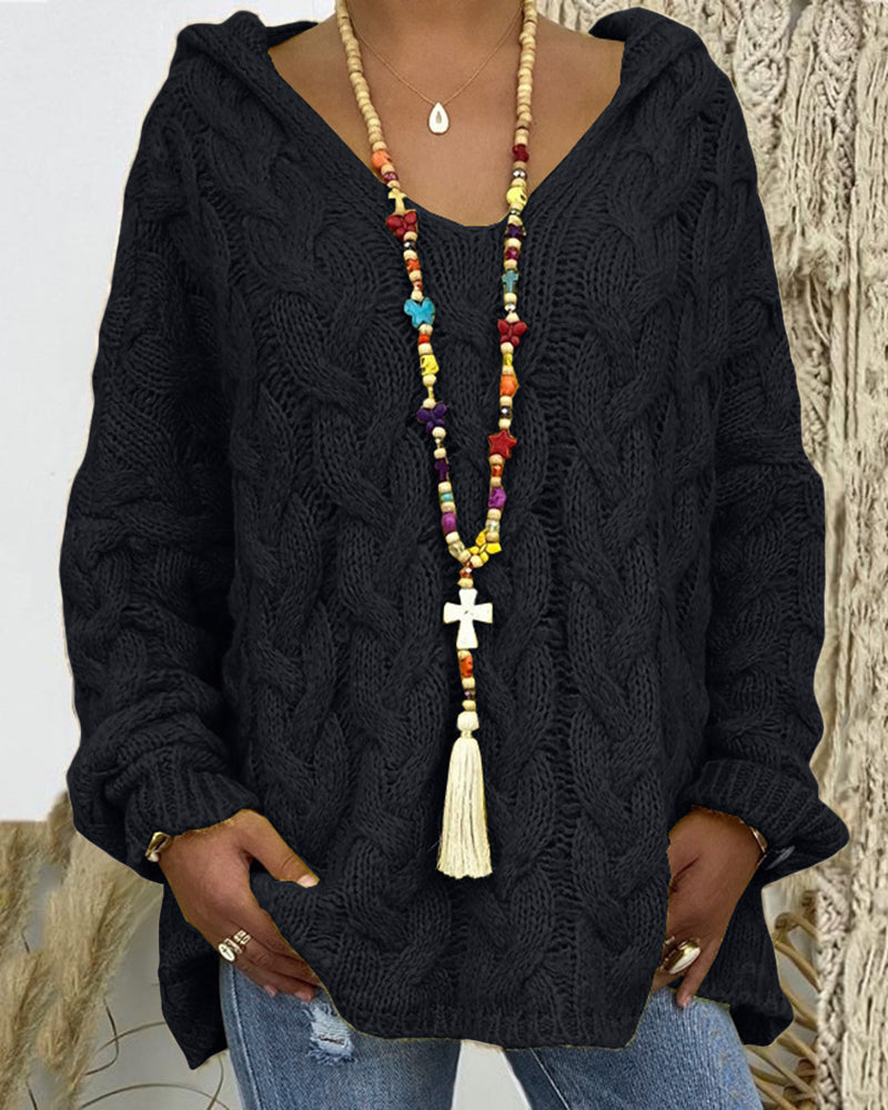 Leniva – Con Cappuccio in Maglia a Treccia, Maglione