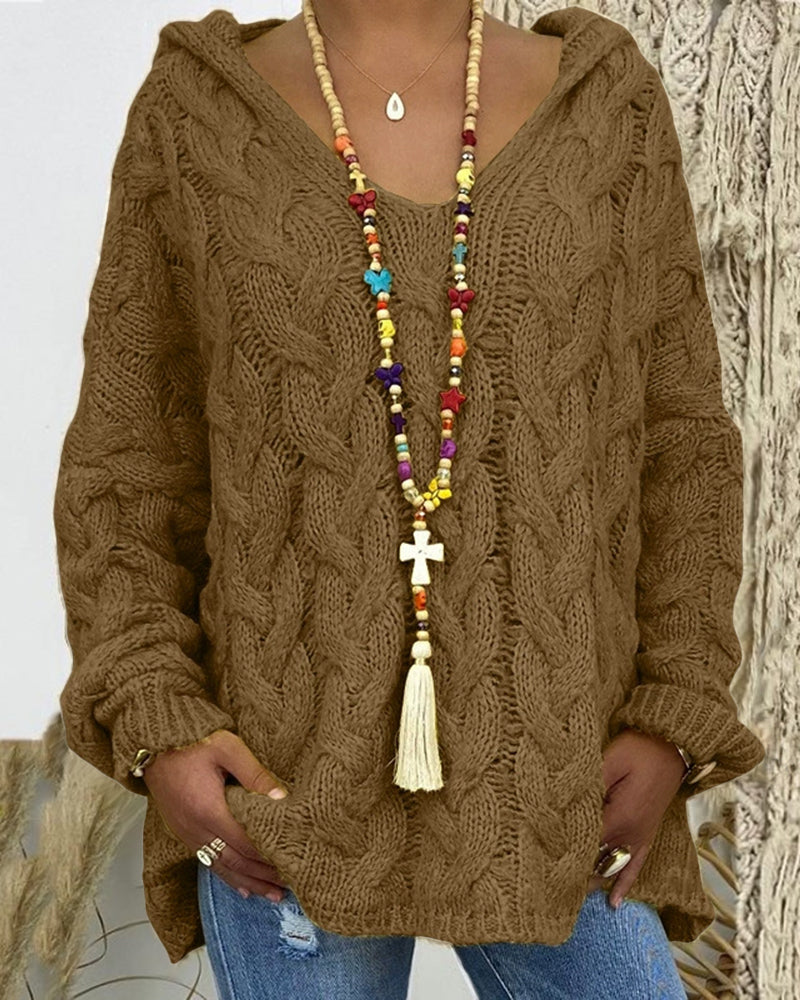 Leniva – Con Cappuccio in Maglia a Treccia, Maglione